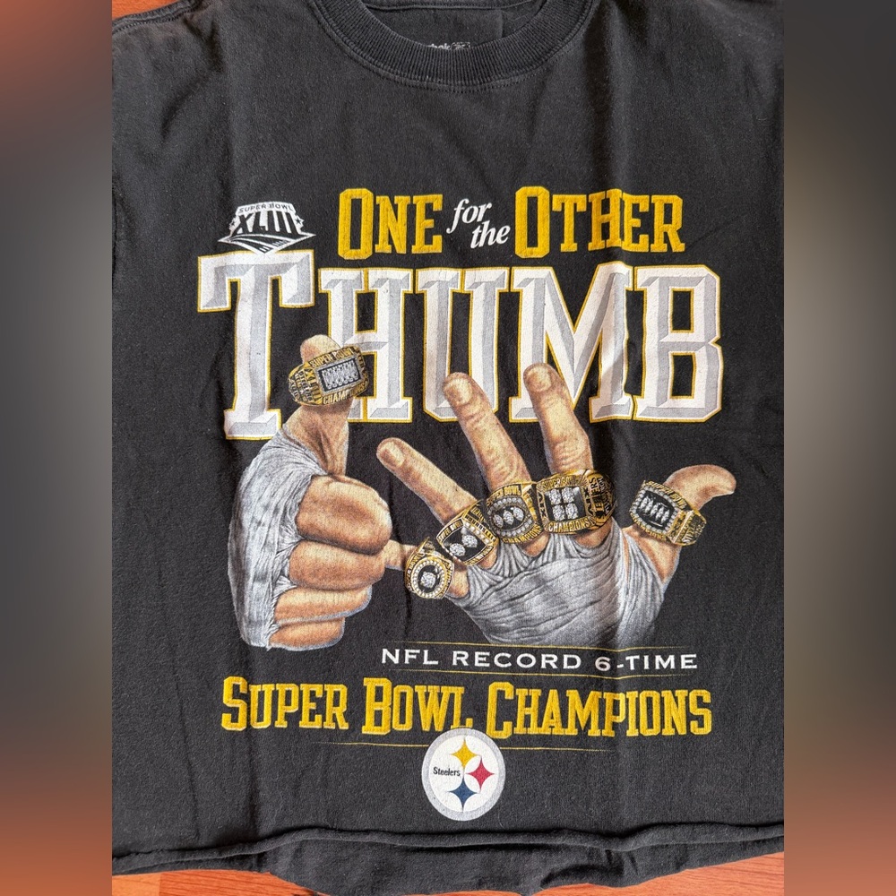 Vintage Cropped Pittsburgh Steelers Super Bowl Ring Reebok T-Shirt - Size Small - Picture 2 of 5